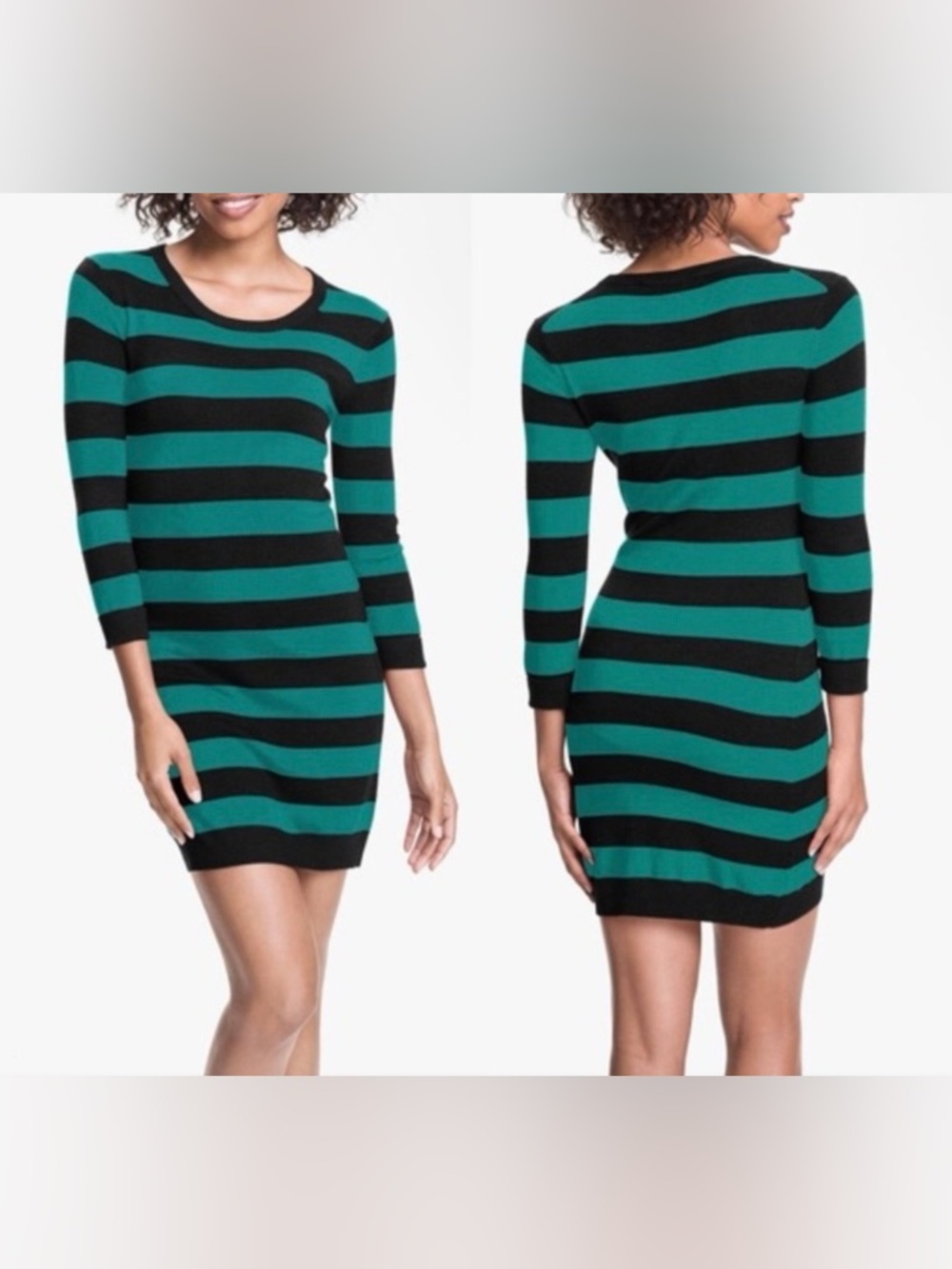 French Connection Teal and Black Striped Knit Mini Dress